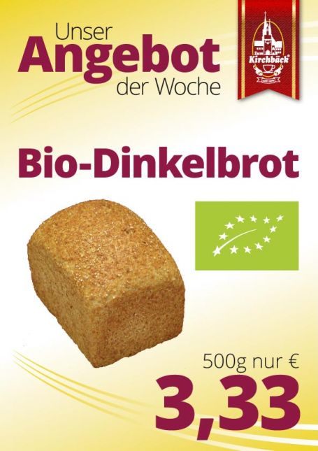 Zum Kirchbäck Burgstädt: BIO-Dinkelbrot, 500 g, 3,33 €