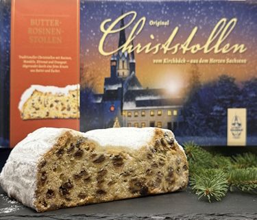 angeschnittener Butter-Rosinenstollen 